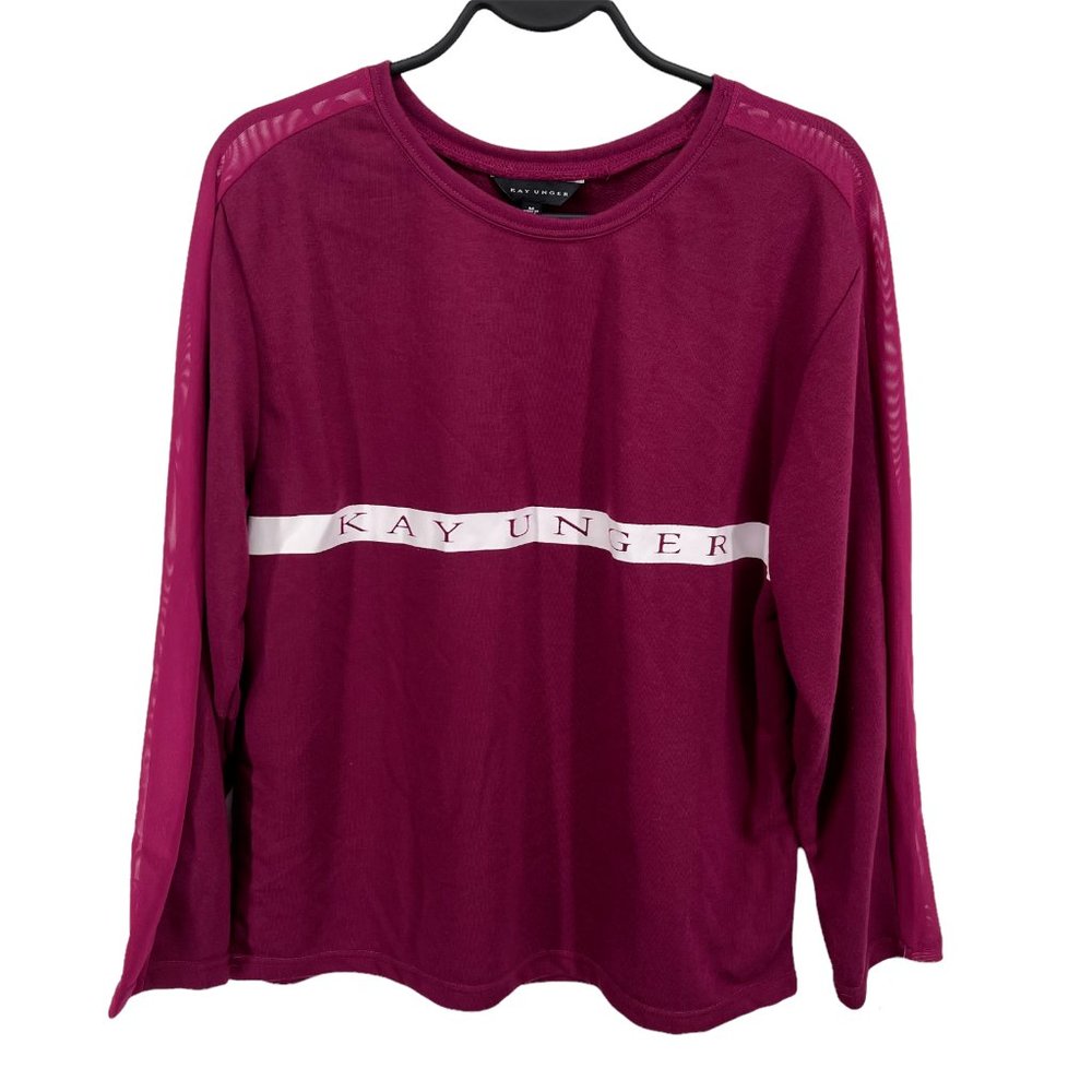 Kay Unger Long Sleeve Sweatshirt Crewneck Mesh Insert Pullover Top Women's M NWT